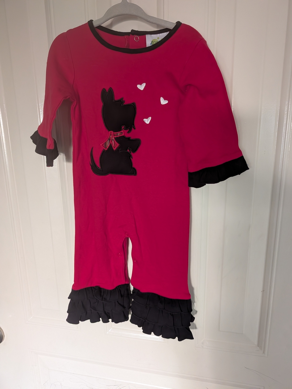 Girls Hot Pink Ruffle Kids Scottie Dog Romper